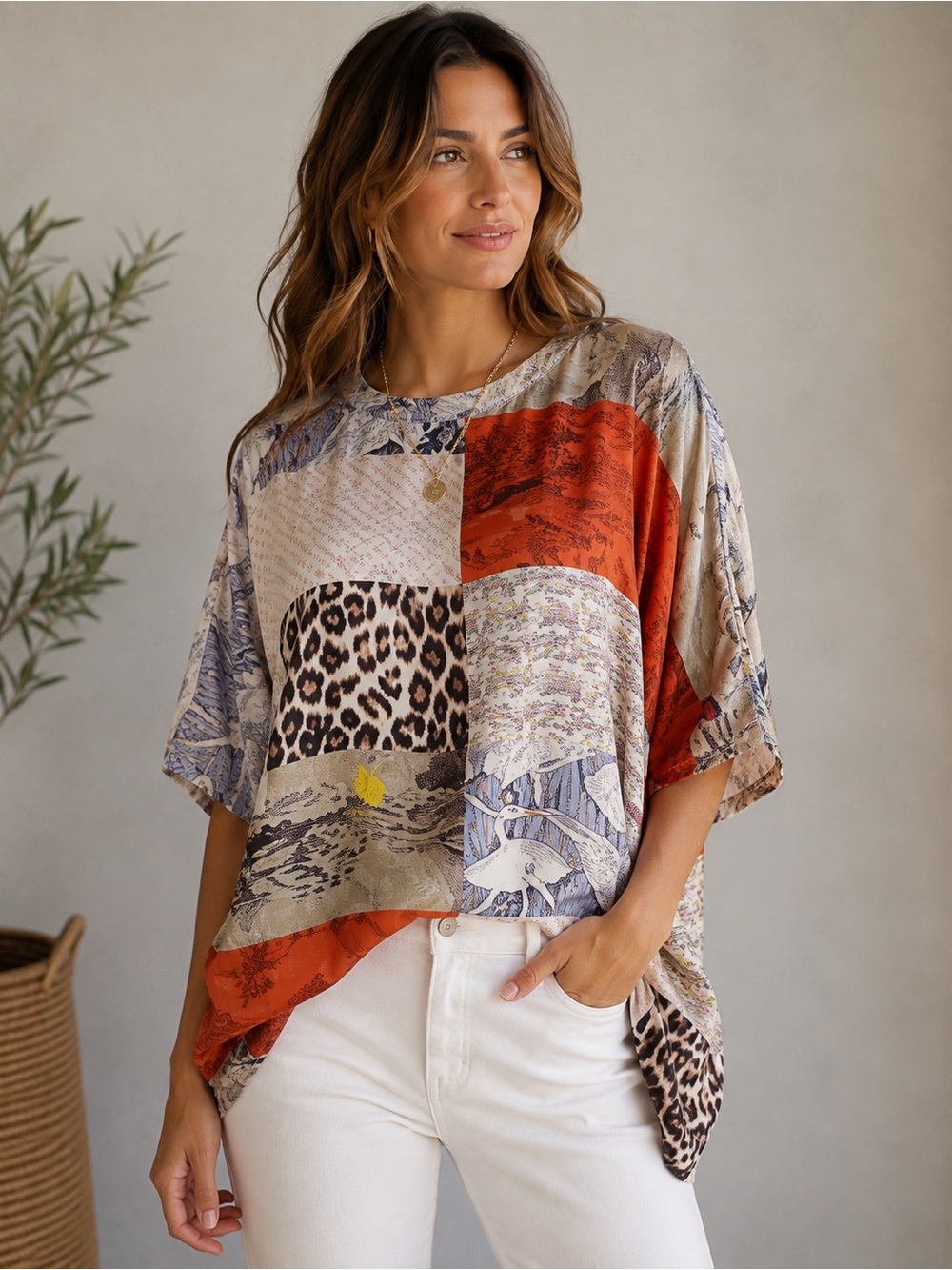 ANTHROPOLOGIE L.P.O. Laurence Maheo Silk Patchwork Tunic Dress Top Size M/L